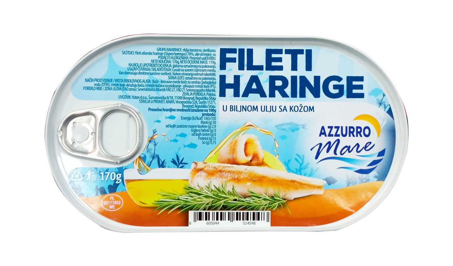 Haringa fileti u biljnom ulju 170g Azzuro Mare 11/1